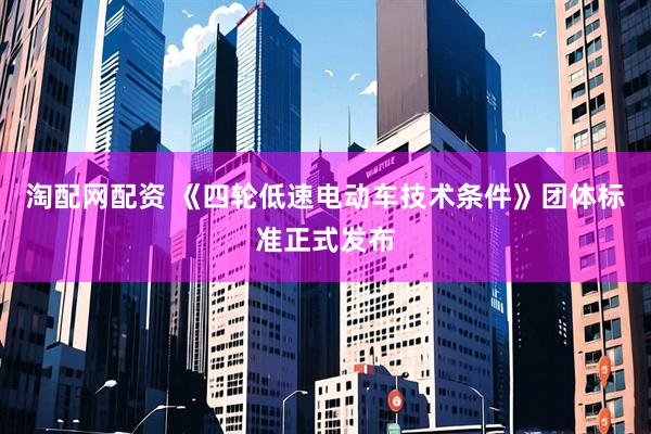 淘配网配资 《四轮低速电动车技术条件》团体标准正式发布